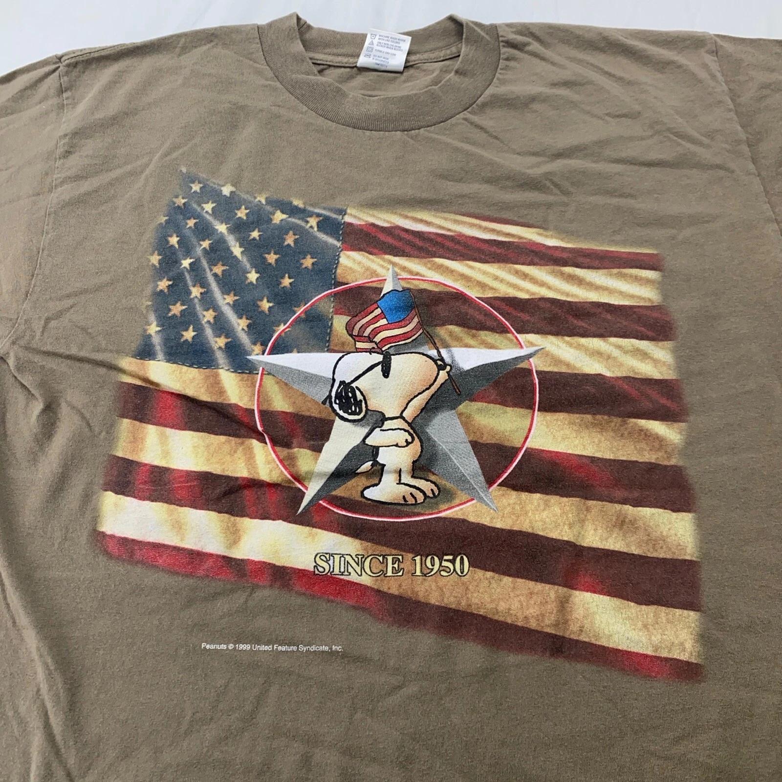 vintage 90s PEANUTS USA FLAG T-Shirt LARGE tv show movie cartoon snoopy 3XL