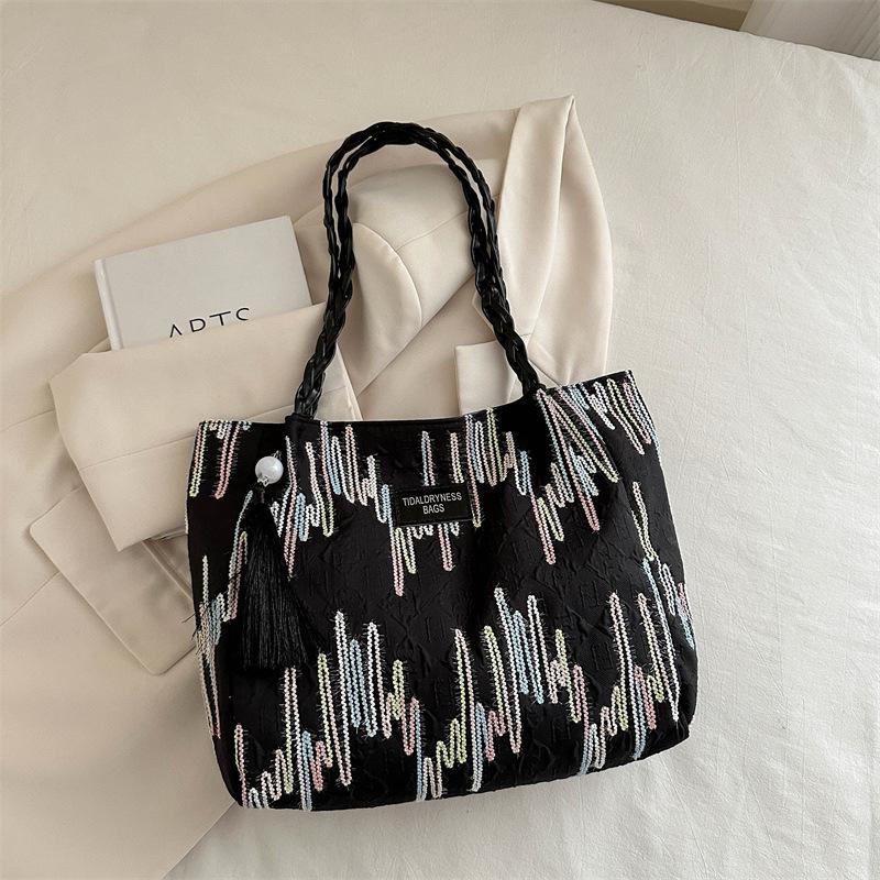 

Простая и модная сумка для поездок на работу и обратно, женская повседневная полосатая сумка-тоут для студентов колледжа чёрный