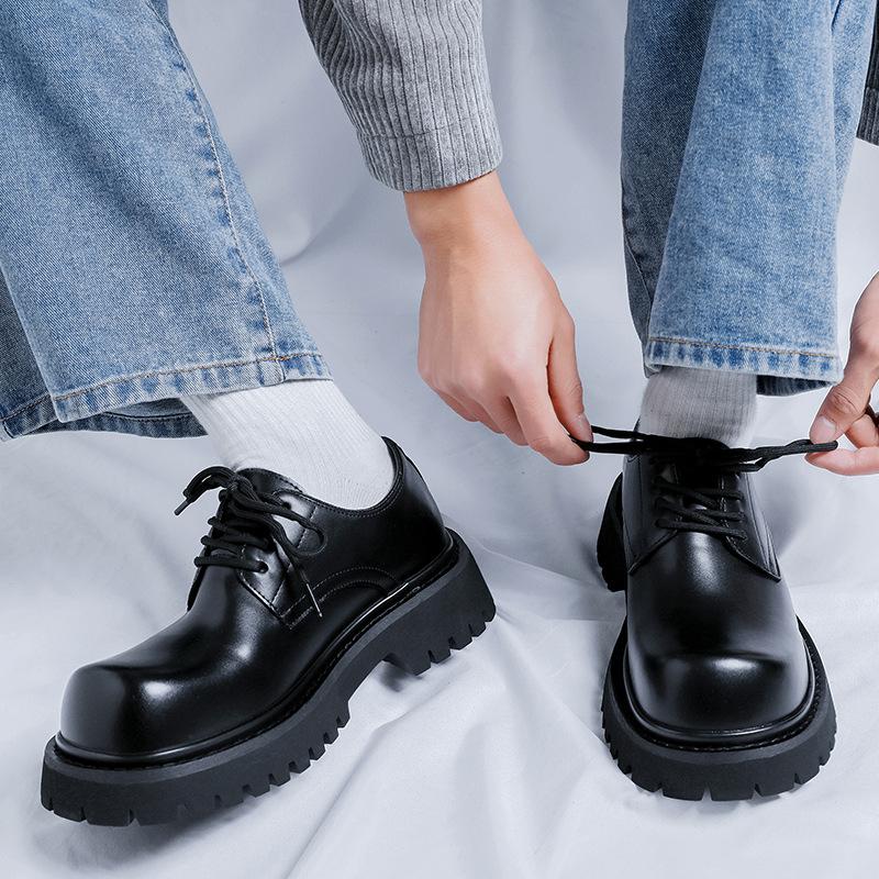 Derby shoes men's low-top Martin boots British style thick-soled heightening black tooling shoes casual big head 1527-R