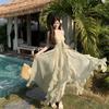 French Beautiful Green Mesh Tube Top Suspender Dress Women's Big Pendulum Long Dress Fairy Seaside Vacation Dress