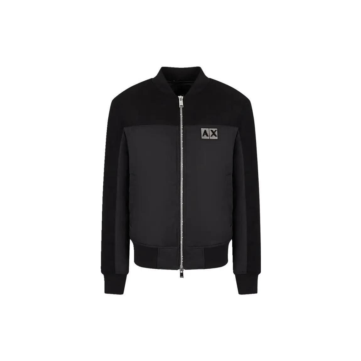 Emporio Armani FW22 Color Block Logo Baseball Collar Zip Long Sleeve Jacket Men jackets Black 6LZB33-ZNJ8Z-1200 XL
