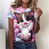 Animal Series 3D Fashion Printed Women's Short Sleeved T-shirt High-definition Three-dimensional Versatile Loose Round Neck Short Sleeved T-shirt