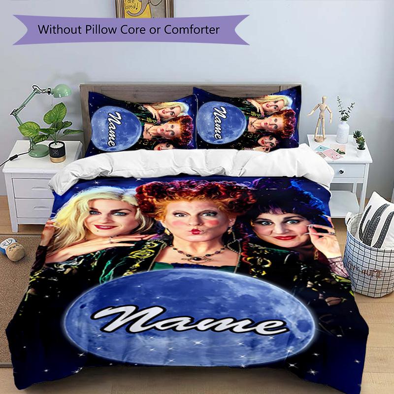 3pcs Hocus Pocus Cover Set - Personalized Name, HD Printed Bedding with 1 Cover and 2 Pillowcases - Perfect for Home Decor, Easy Care