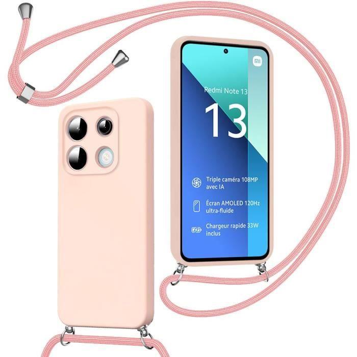 Coque - E.F.CONNECTION - Pour Xiaomi Redmi Note 13 4G - Protection Antichoc - Cordon de Transport - Rose