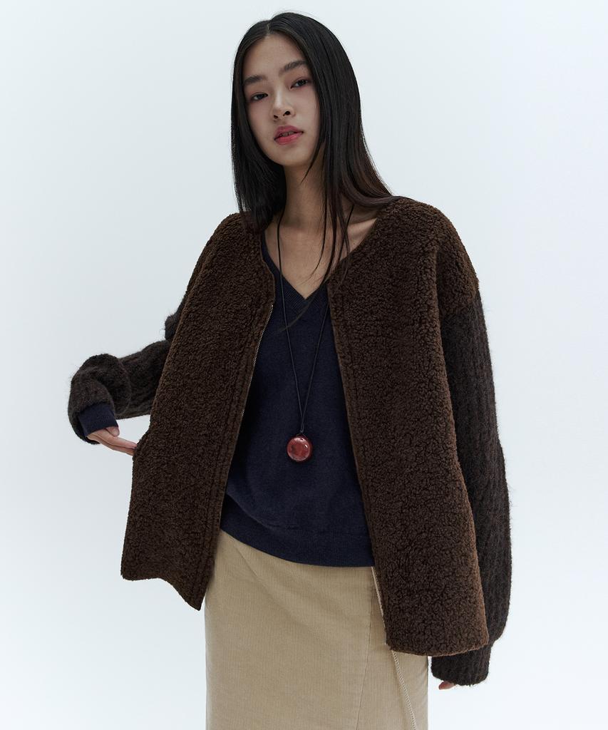 CITYBREEZE Alpaca Mix Zip-Up Knit_Brown