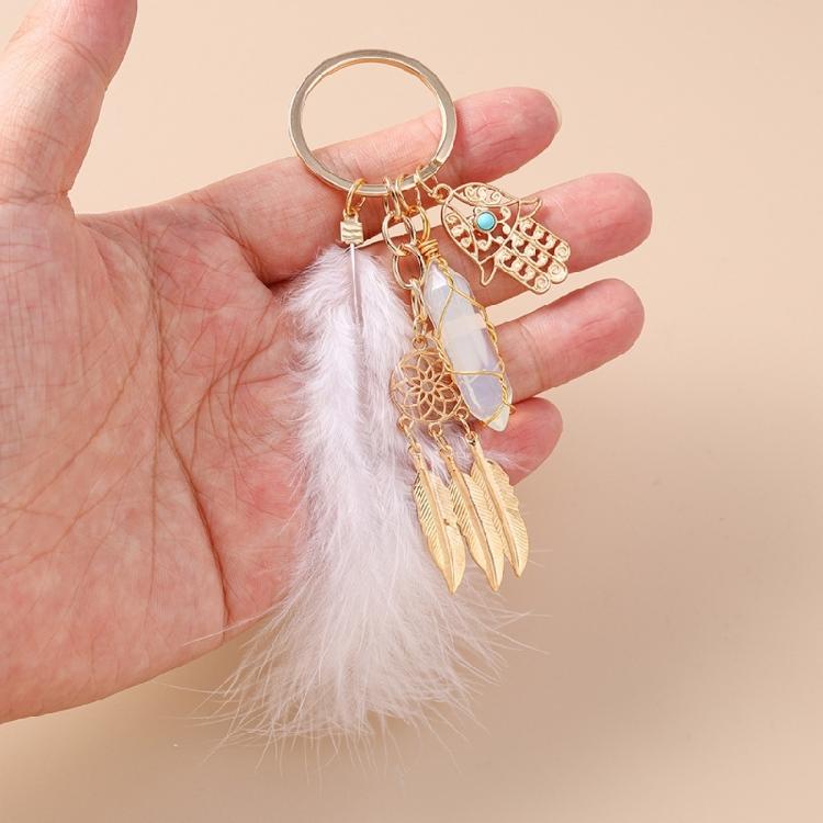 Mystical Feather Keychain With Hexagon Charm And Tassels Unique Dreamcatcher Inspires Decoration Handmade Keyring