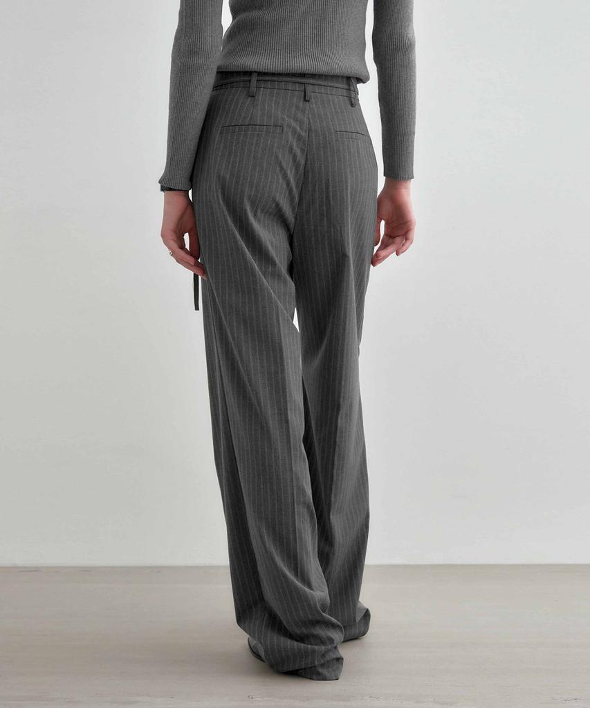 MONGDOL [Belt Set] Striped One-Pleat Wide Slacks Gray Mdpt025Stgray