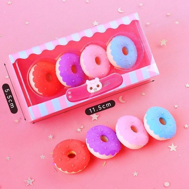 4 Pieces Per Set Cute Donut Dessert Eraser Simulation Dessert Shape ThreeDimensional Detachable Student Learning Stationery