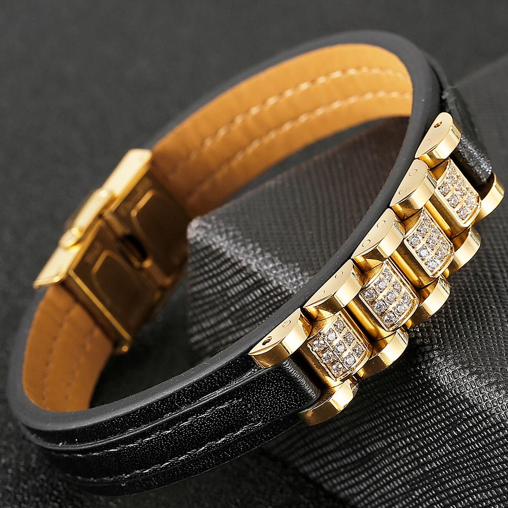 MódníAAAALKožený zavinovací náramek pro muže Pozlacená nerezová ocel Pánské šperky Příslušenství Gravírovatelné