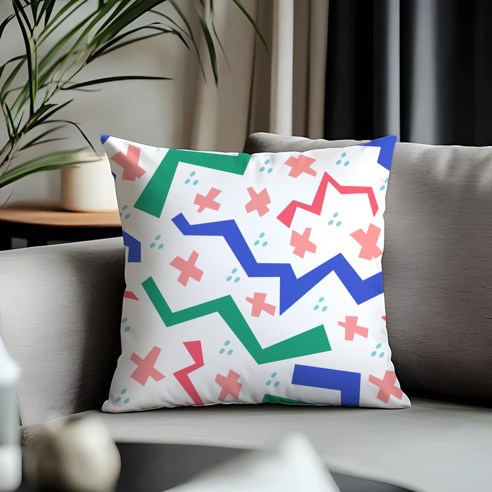 Viral MMemphis Patternful Cushion Cover Antidustmite Pillowcase Invisible Zipper Silky Short Plush Sofa Cushion Cover