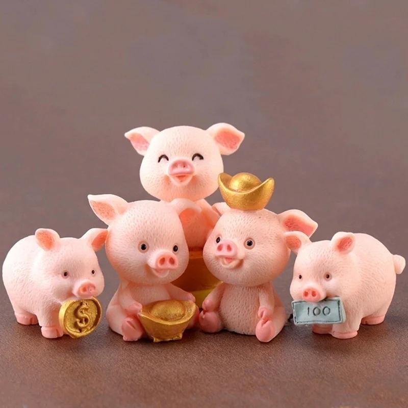 1 Pcs Mini Pig Family Resin Figurines Kawaii Animal Statue Miniature Model DIY Bonsai Micro Landscape Ornament
