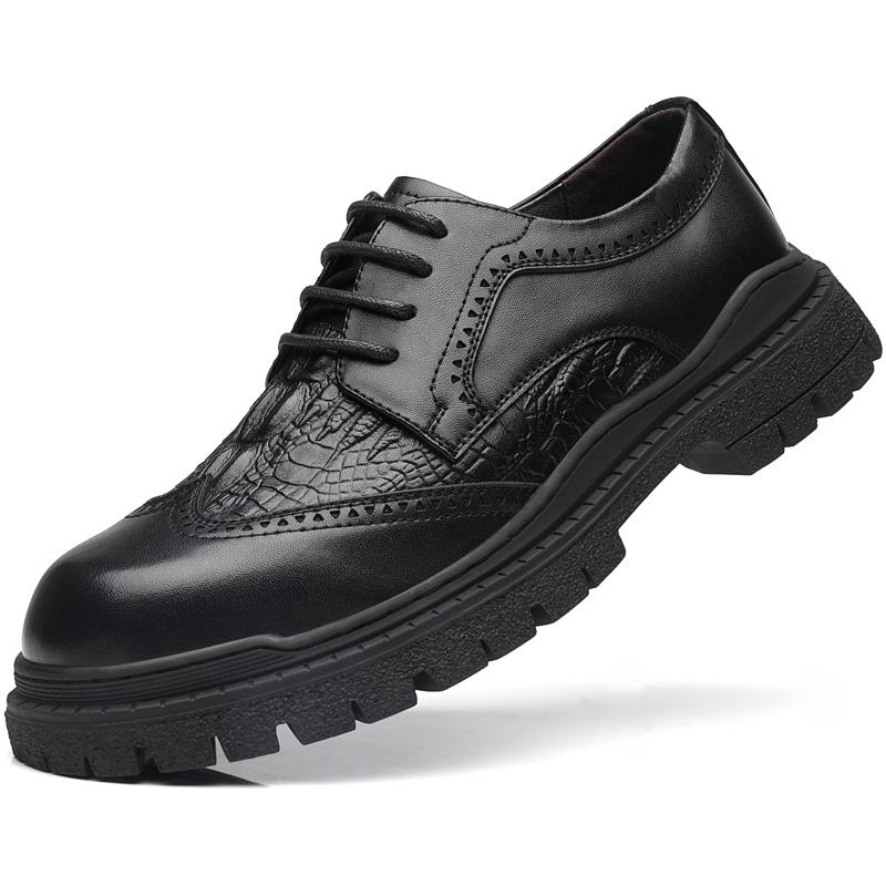 

Модные весенние новые туфли на платформе из кожи, оксфордские туфли на толстой подошве, мужские деловые кожаные туфли на шнуровке, высококачественные повседневные туфли на возвышении 45 чёрный