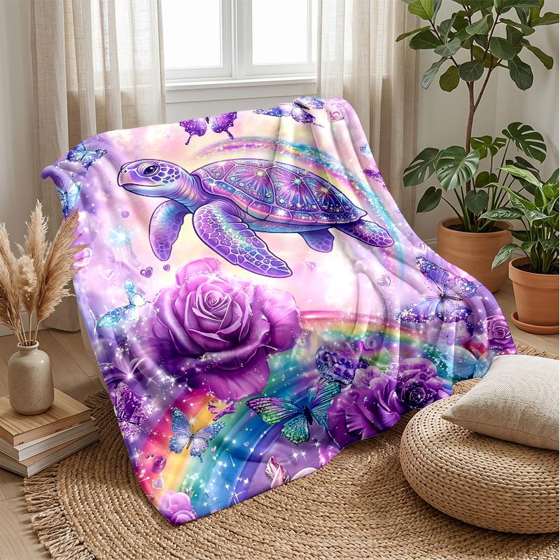 Fantasy Sea Turtle Journey Theme Blanket Lightweight Warm Flannel Blanket Decorative Throw Blanket for Home Decoration
