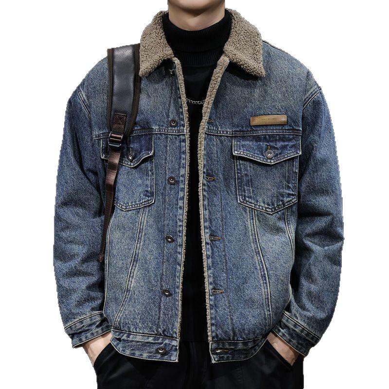 Men's Trendy Denim Lambswool Jacket - Thick, Warm, Retro Workwear Winter Style
