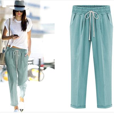 Cotton and Linen Sweatpants Women Casual Harem Pants Loose High Waist  Elastic Trousers Womens Black Sweat Pants Female