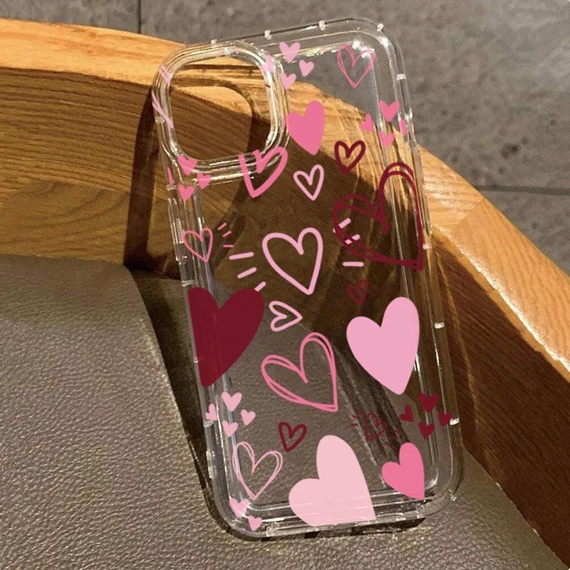 Love Heart Soft Phone Case for iPhone 16 15 14 17 Air Pro Max 16E 13 12 Mini 11 XS X XR 7 8 Plus Clear Shockproof Cover