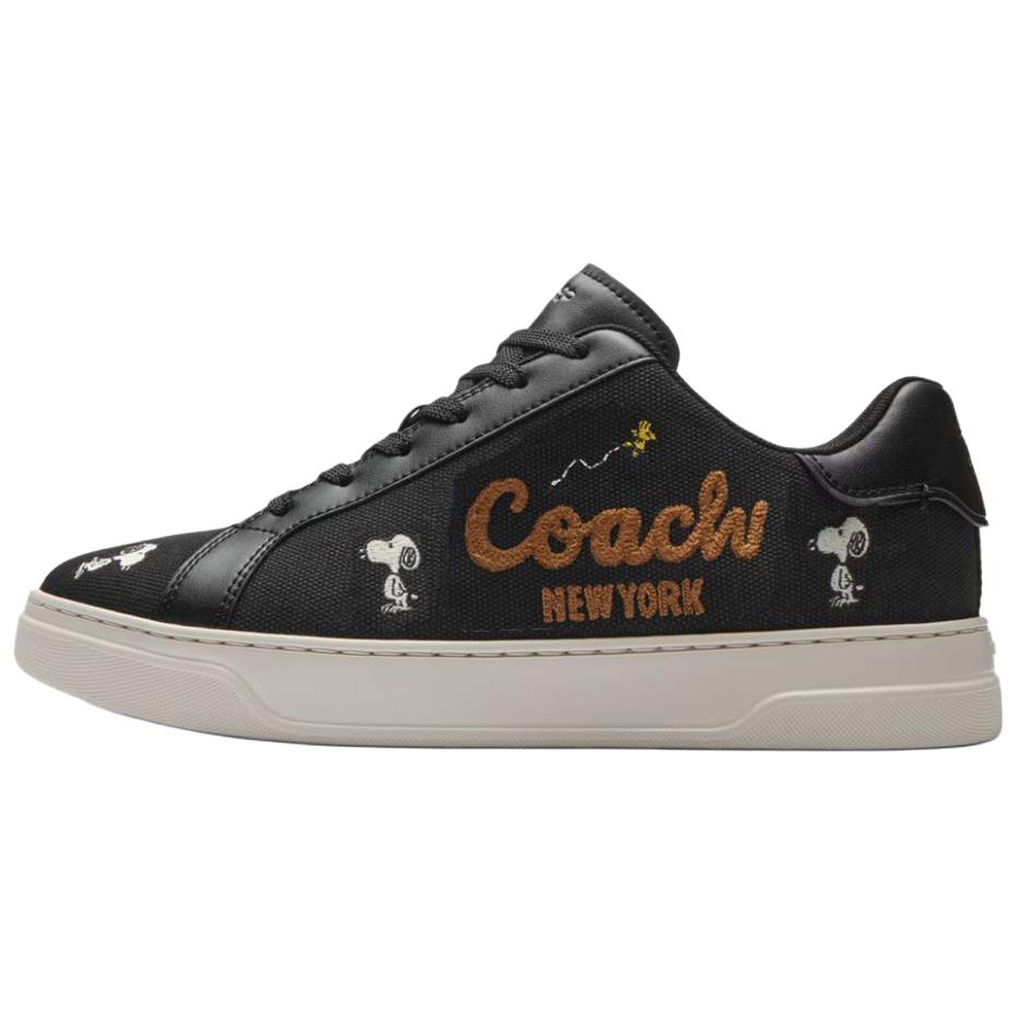 Coach Peanuts X Snoopy High Line Canvas Leather Round Toe Lace-Up Low-Top Sneakers Men sneakers Black CBP12-M0Q