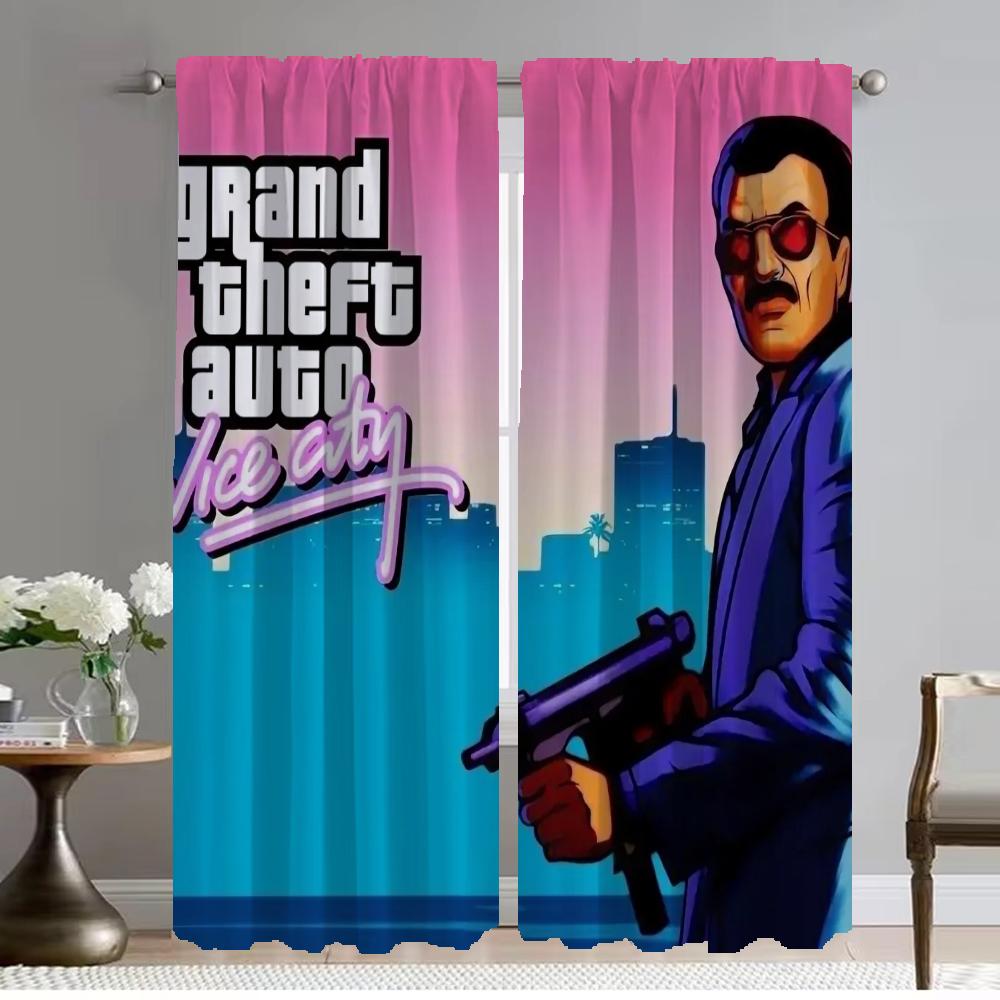 

Window Curtain Room Panel Gta Vice City Tulle Bedroom Shades Kitchen Curtains Partition Halloween Decoration Living Polyester Perfect For Decor W100*H130(CM)-Rod Pocket&2PCS