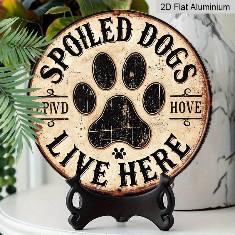 2D Flat 1pc, 8x8 In Round Aluminum Metal Art Logo, Dog Paw Print Slogan Pet Dog Paw Home Decoration Theme, Durable, Pre-Drilled, High Quality