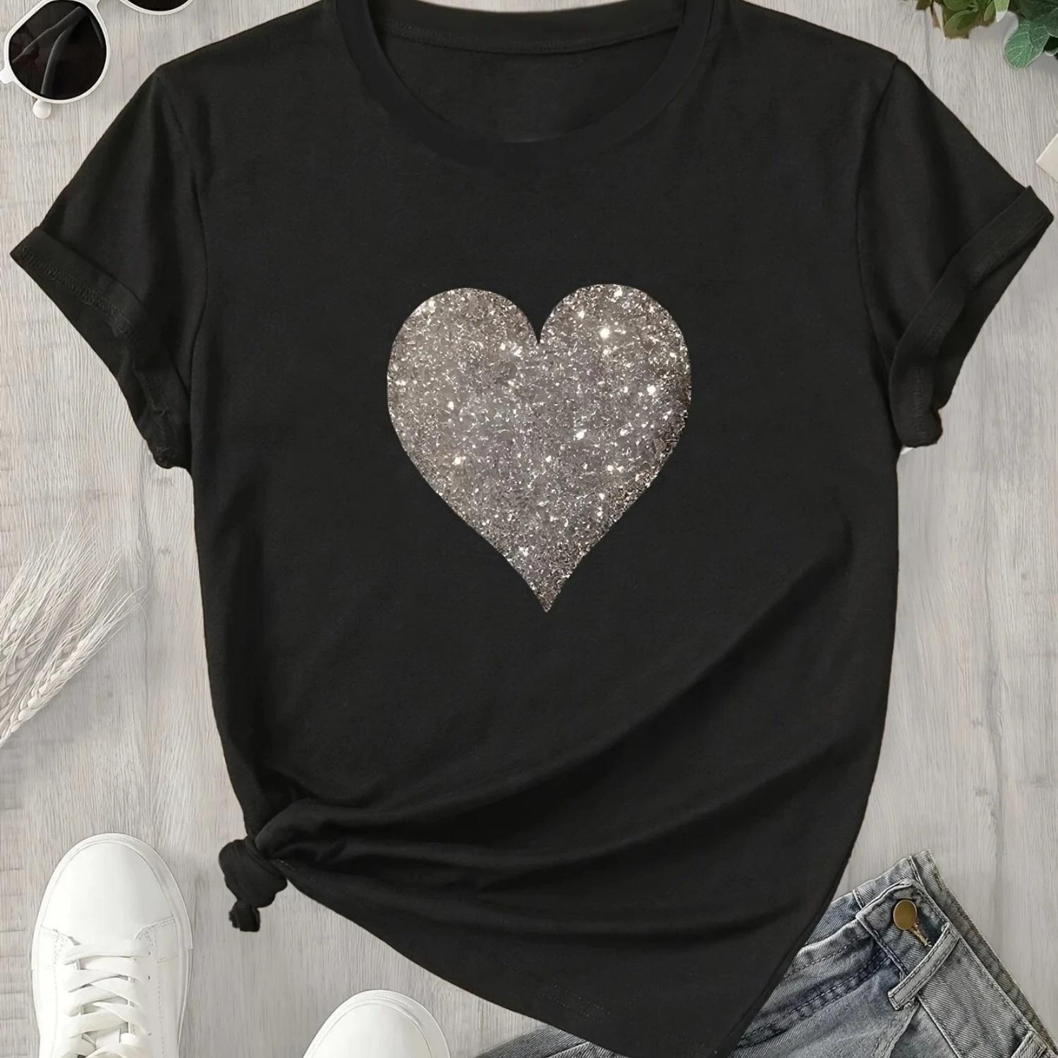 

2025 New Short Sleeve T-Shirt A Heart Pattern Print Perfect for Casual Wear Summer Short Sleeved Harajuku Streetwear Tops XXXXXL чорний