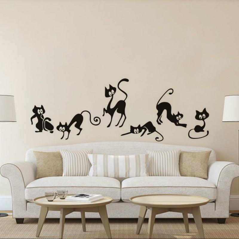 Six Cute Cats Waist Line Home Decoration Wall Stickers Creative Wallpaper Cat Stickers