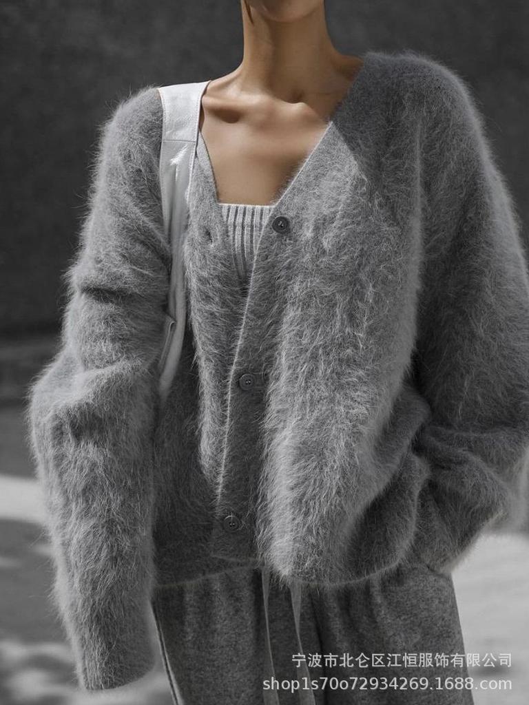 Women's Pink Fuzzy Cardigan, Front Button, Soft Pile, Loose Fit