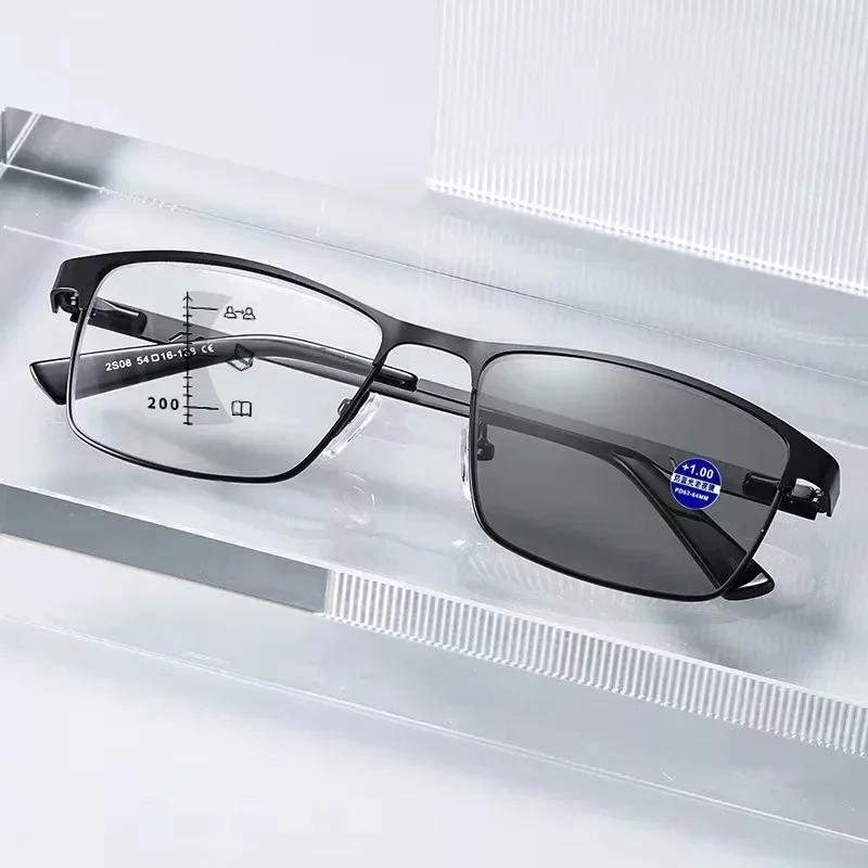 Classic Square Business Multifunctional Photochromic Presbyopia Glasses Unisex For Both Near And Far Use Anti Blue Light Glasses