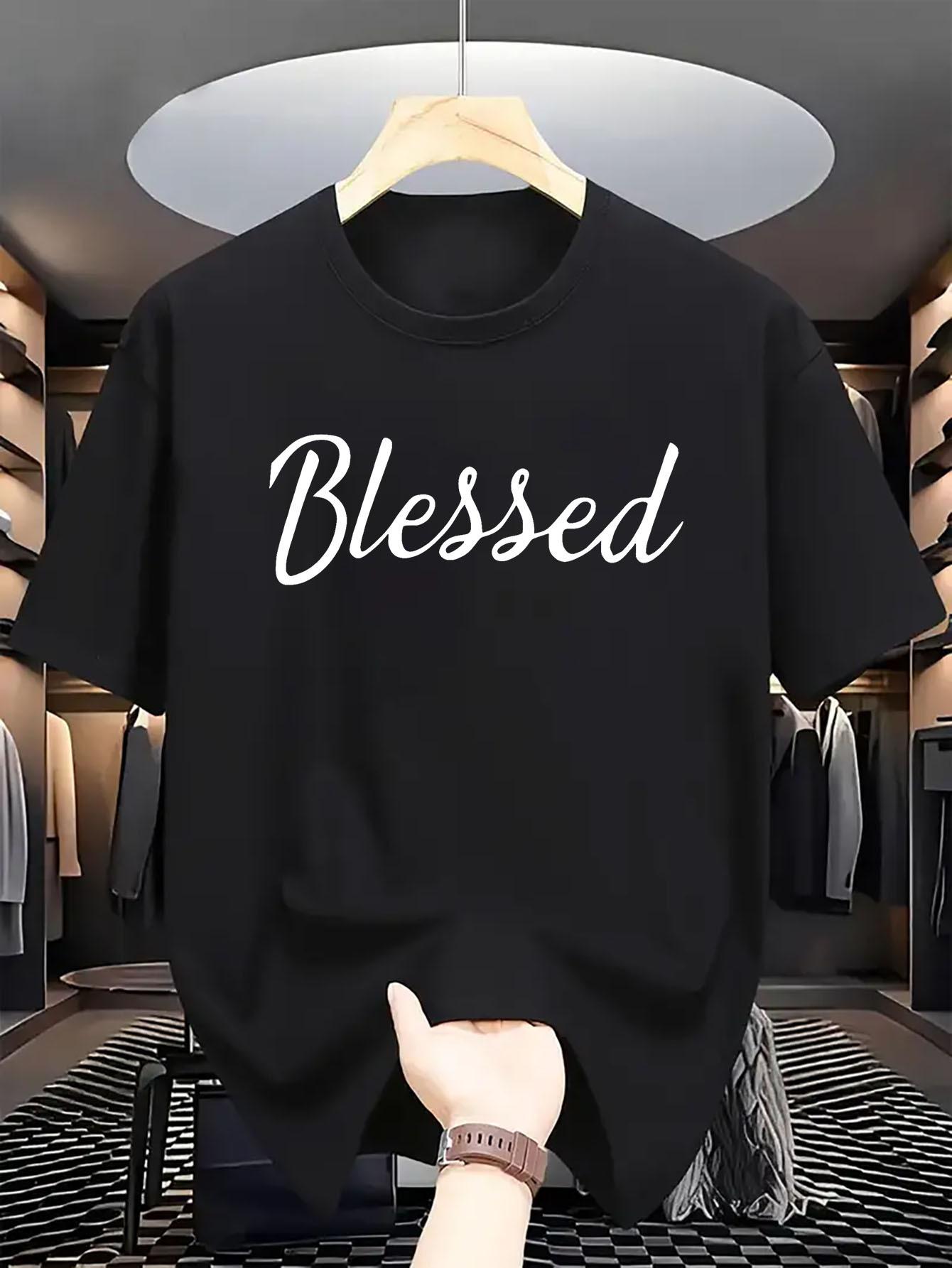 Mens BLESSED pattern Tshirt  Black casual roundneck Tshirt comfortable and suitable for daily wear and outdoor activities S