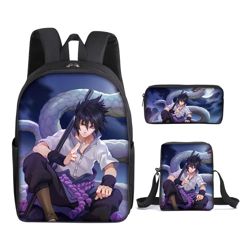 Naruto Naruto Rucksack Dreiteiliges Set, Schulranzen für Grund- und Sekundarschule, Umhängetasche, Messenger Bag, Federmäppchen.