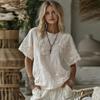 Women Tops Round Neck Short Sleeve Retro Floral Art Print Pullover Tops Loose Fit Soft Fabric Casual Summer Shirt