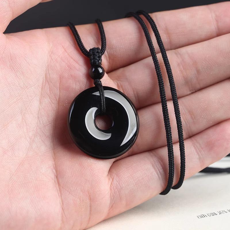 Natural Obsidian Peace Pendant for Women, Crystal Jade Necklace Pendant for Men, Birthday Gift