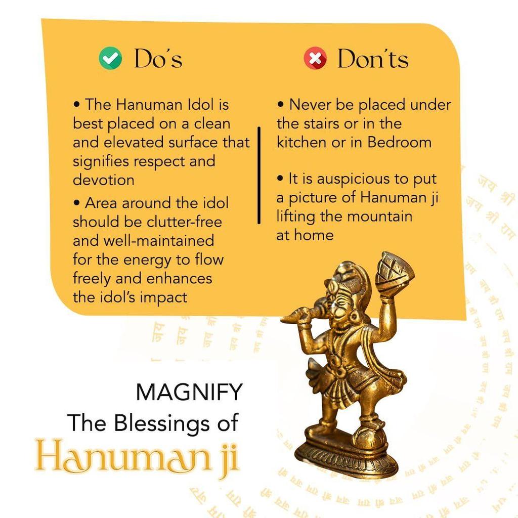 100% Čistá mosazná Hanuman Ji Murti pro domácí púdžu | Idol Pána Hanumana na stůl, do auta a pro domácí dekoraci