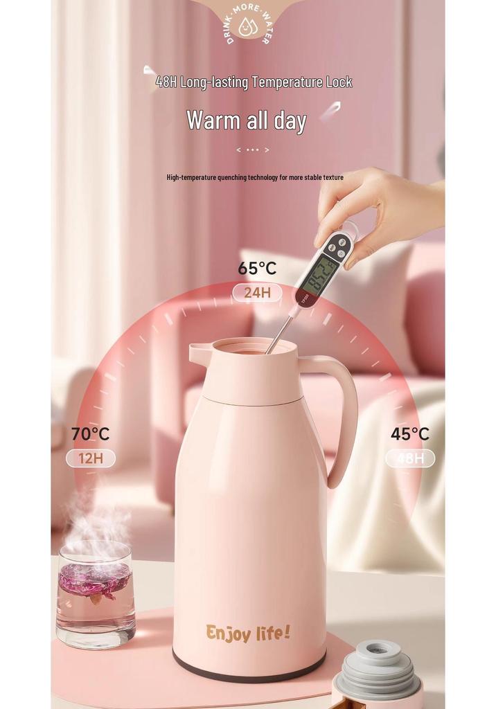Insulated Water Bottle - Large Capacity Student Dorm Thermos Flask with Silver-Plated Glass Liner