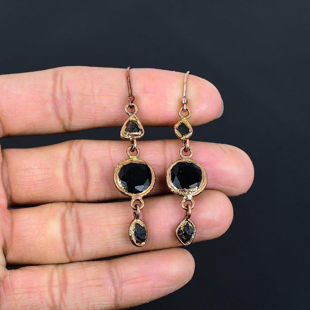 Black Spinel Earrings, Copper Electroformed Earrings Handmade Gemstone Jewelry, Gifts For Wife Brand New Earrings