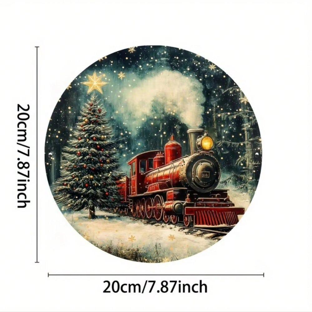 Metal Tin Sign Vintage Christmas Tree Train Wall Art Home Kitchen Decor