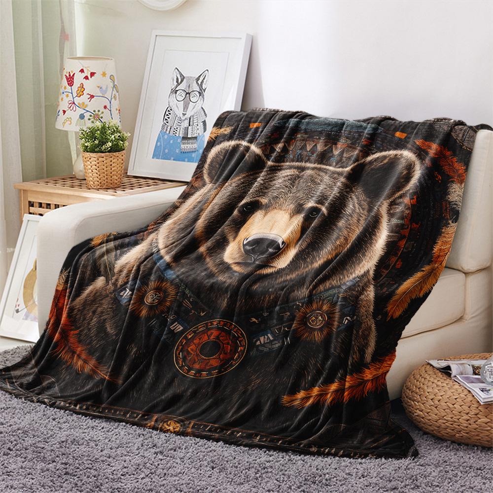Native Americans and Animals  Print Flannel Blanket, High Quality Comfortable for All Seasons, Home Decor, Warmth and Comfort