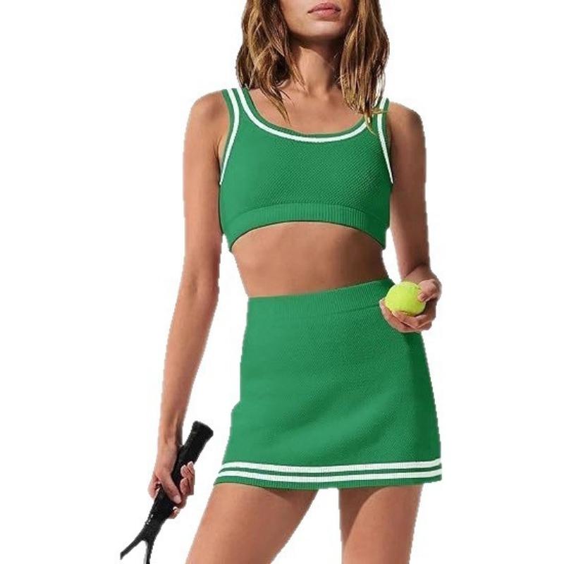 Womens Waffle Knit Casual Sports Tennis Skirt Set For Outdoor Activities