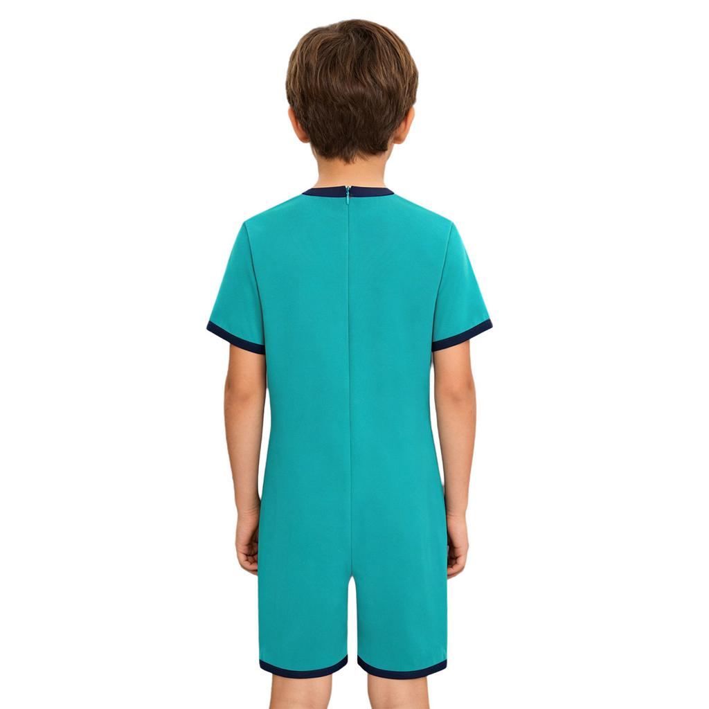 Mono Adaptativo para Niños con Necesidades Especiales Antidesgarro Trasero Cremallera Invisible Manga Corta Estampado de Letras Ribete de Contraste Mono para Niños Niñas