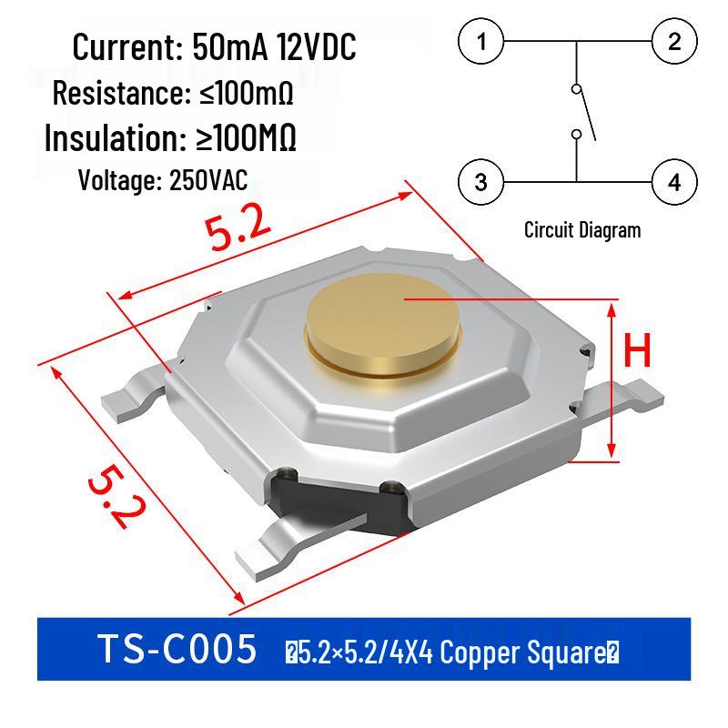 Waterproof 4x4 Tactile Keypad SMD Switch with Copper Pins - 5.2x5.2x1.5