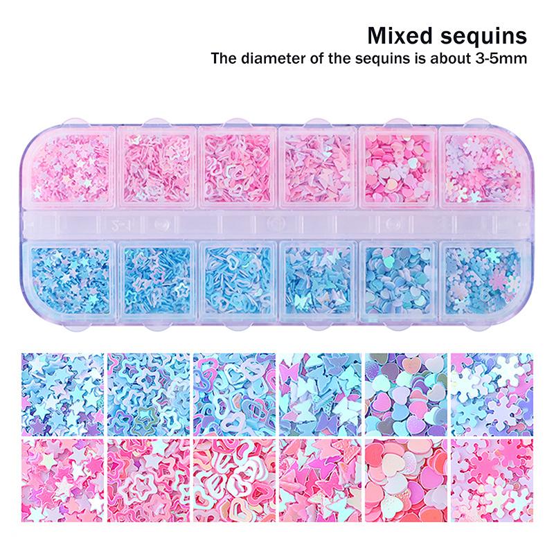 Holographic Sweet Love Heart Nail Art Glitter Sequins Shining Laser Fluorescence Star Butterfly 3D Nails Decorations Accessories