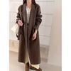 Bathrobe Style Front Shoulder Double-sided Wool Coat Winter Extended Over-knee Belt Long Hair Thickened Woolen Coat