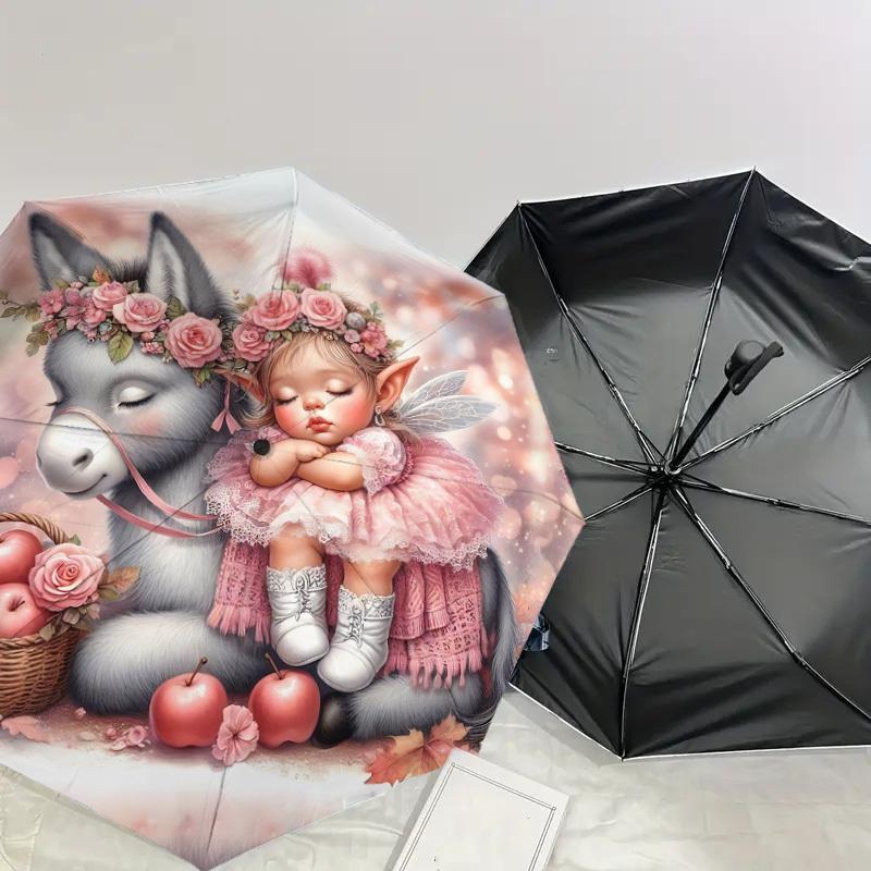 1pc fairy donkey Automatic Open/Close Umbrella with Windproof, 8-Rib Sturdy Canopy, Durable Ribs, Fashionable Design1141A