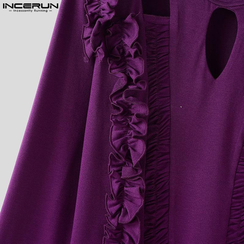 INCERUN Men Long Sleeve Ruffled Hollow Casual Tops T-shirts