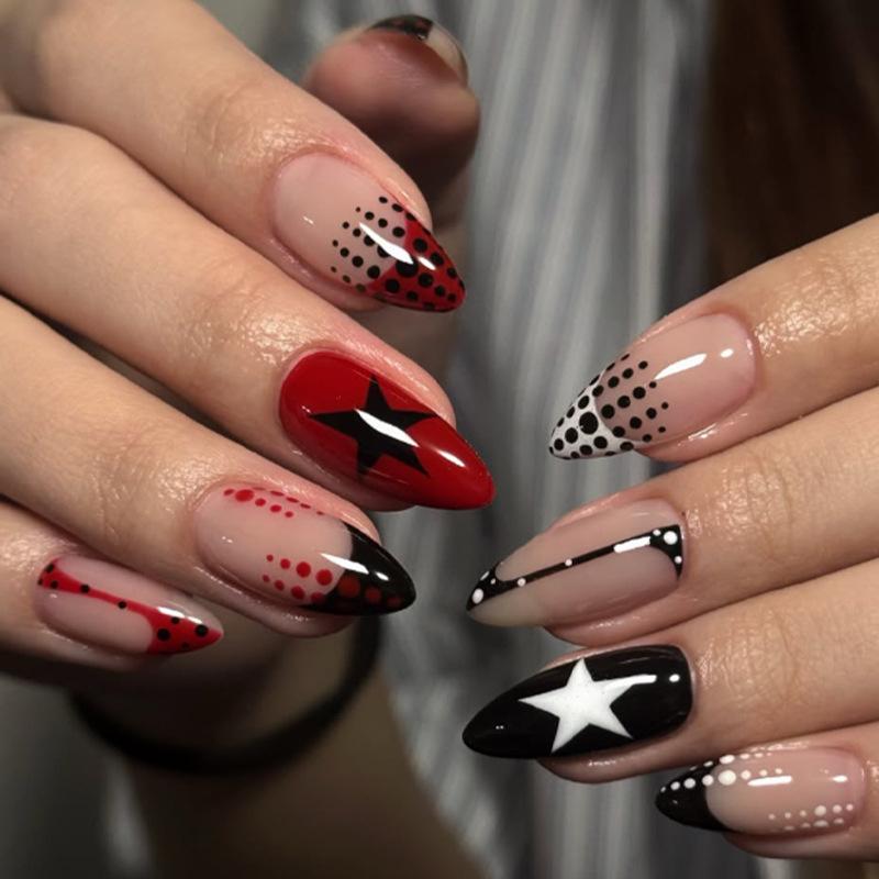 24Pcs Y2K Pink French Press On Nails 3D Metallic Silver Star Butterfly Almond False Nails Sweet Cool Wearable Manicure