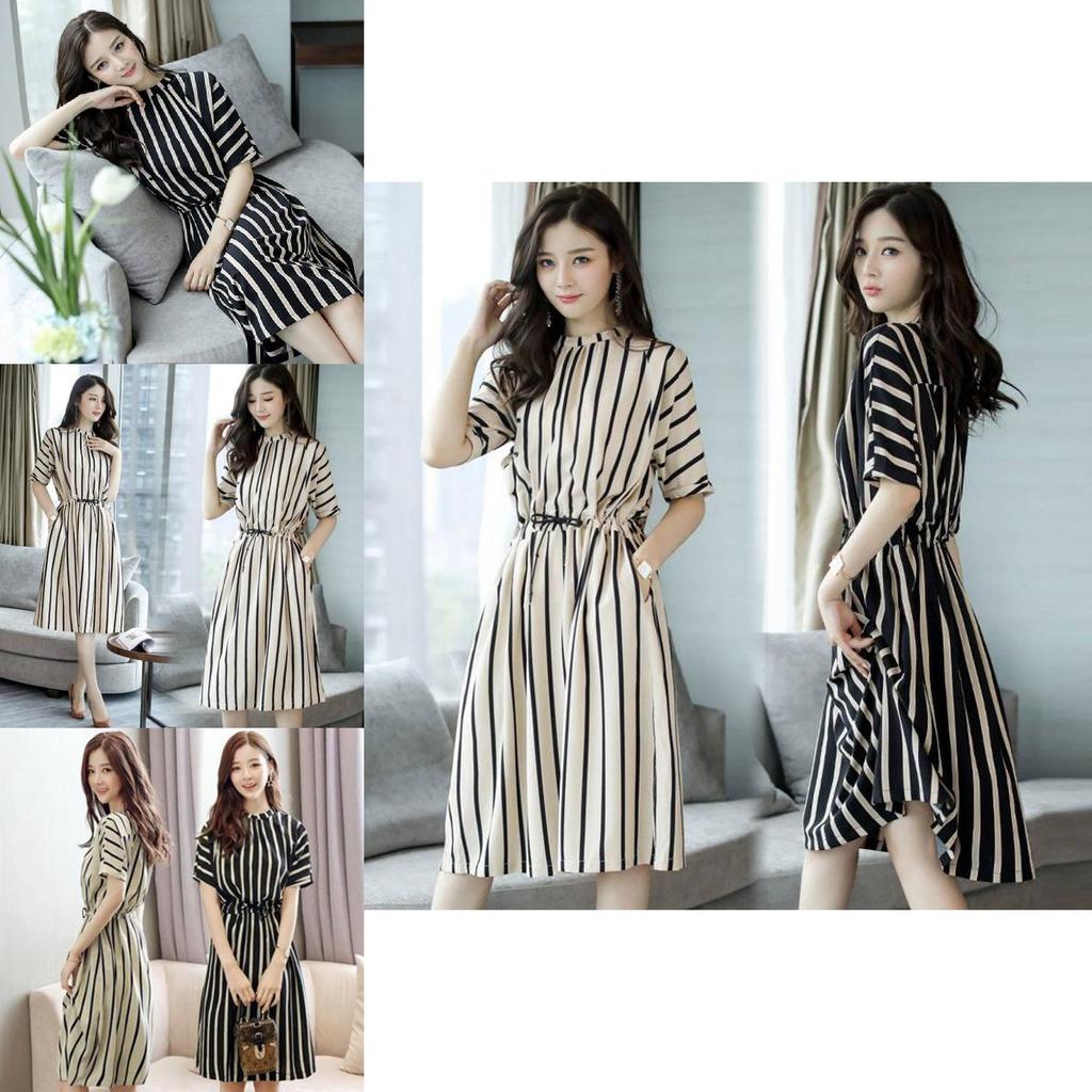 Elegant Women's Summer Dress Stylish European Design With Slim Fit Striped Pattern