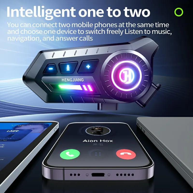 X3 Motorcycle Bluetooth 6.0 Helmet Headset Tri-Colorful Lights Earphone IPX6 Waterproof Support Connecting 2 Phones Same Time