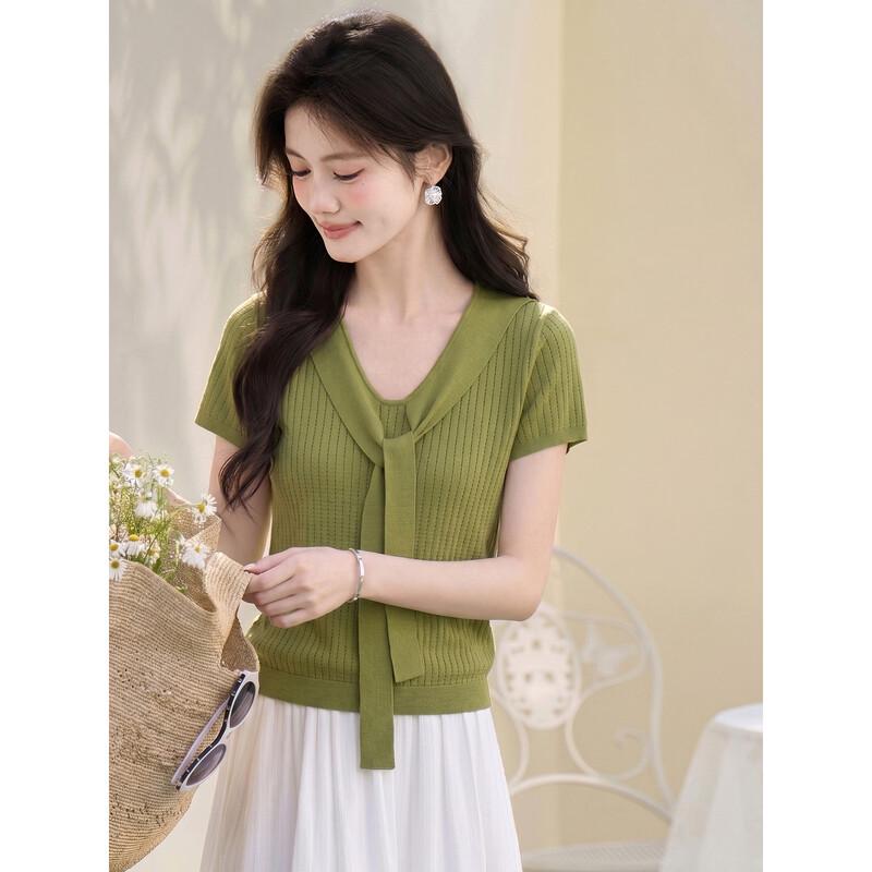 Women s V-Neck Short-Sleeve Knit Top L