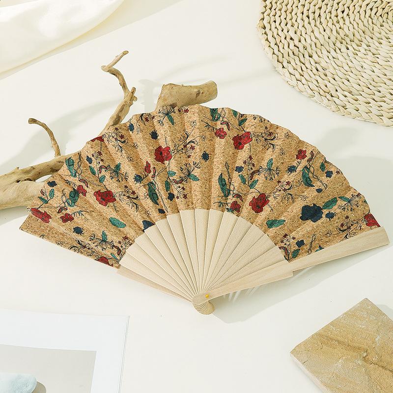 Ventaglio Pieghevole in Sughero Stile Bohemien Vintage Oggetto di Scena Innesto Regalo Ventaglio Portatile Decorazione per la Casa Ventaglio Pieghevole in Legno