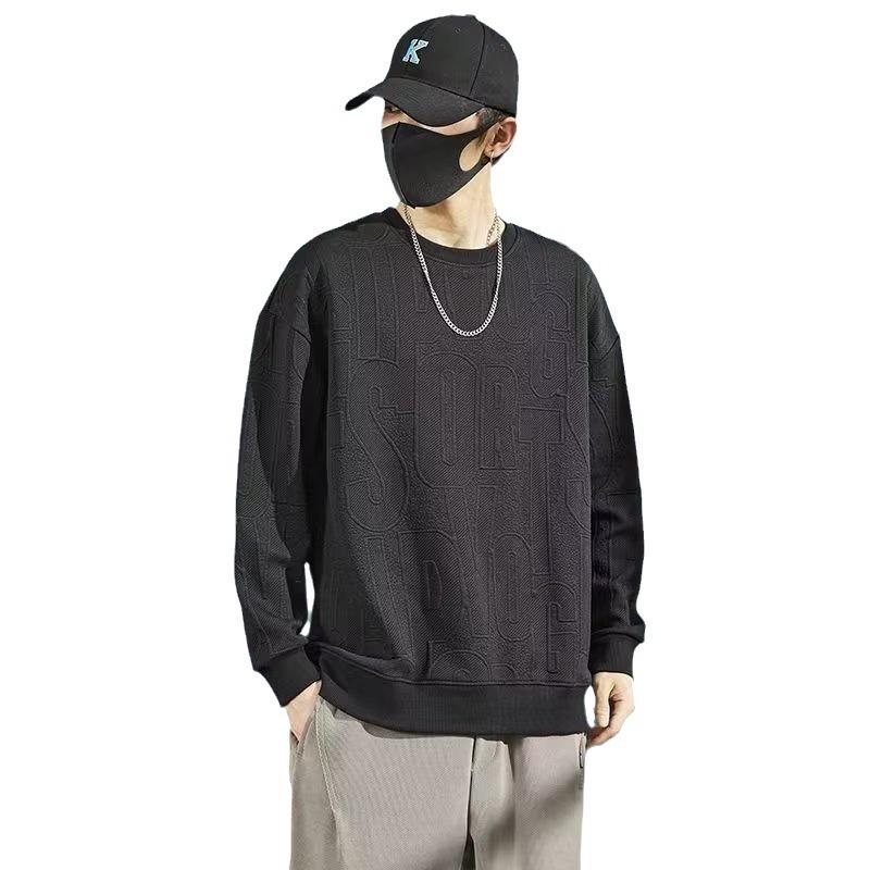 2025 spring and autumn new heavy men's sweater loose trend fashion round neck versatile casual long-sleeved T-shirt men