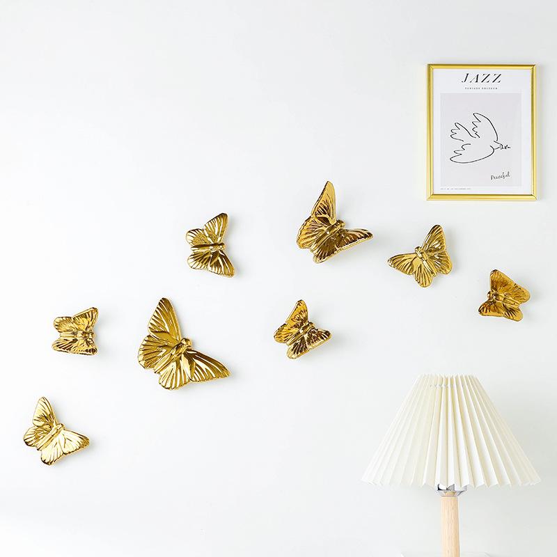 Kreative Schmetterlingsstatue Goldener Schmetterling Hintergrund Wanddekoration Dreidimensionaler Anhänger Hängende Dekorationen